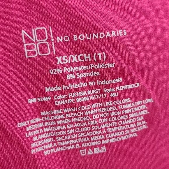 NoBo (XS/1) Hot Pink V-Neck Short Sleeve Solid Tee T-Shirt Juniors Stretchy Top - Picture 3 of 4